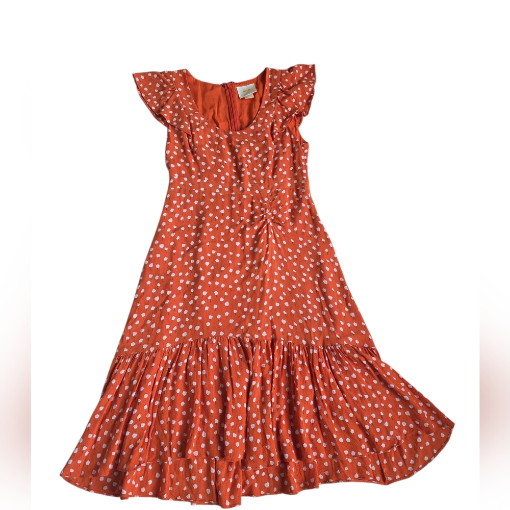 Maeve Orange Floral Print Cap Sleeve Ruffle Bottom Boho Dress Size 2P